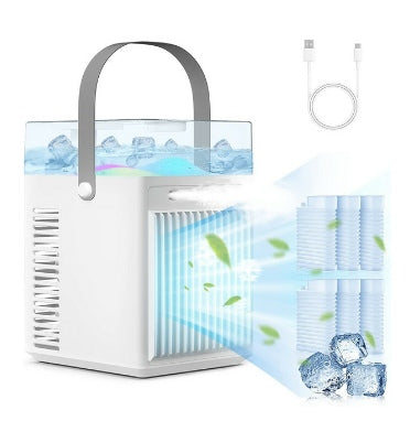 PORTABLE USB RECHARGEABLE MINI DESK AIRCOOLER FAN WITH HUMIDIFIER