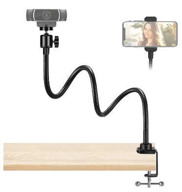 GOOSENECK FLEXIBLE ARM WEBCAM PHONE ADJUSTABLE CLAMP MOUNT BLACK