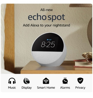 AMAZON ECHO SPOT SMART ALARM CLOCK GLACIER WHITE (2024) – ZEEK