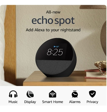 AMAZON ECHO SPOT SMART ALARM CLOCK CHARCOAL BLACK (2024) – ZEEK