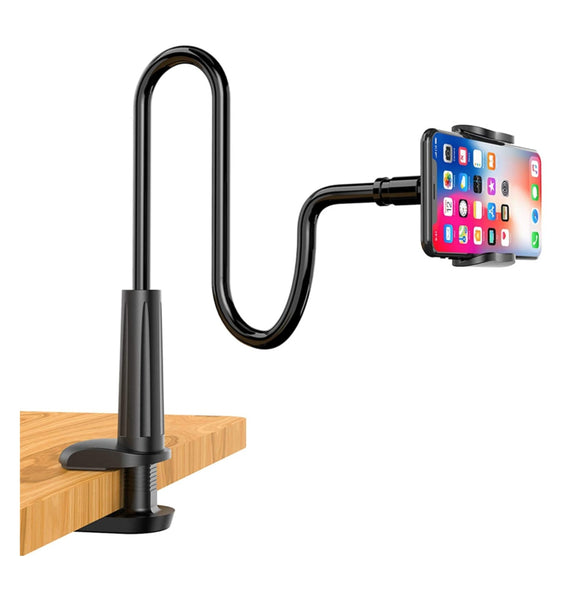GOOSENECK FLEXIBLE ARM PHONE MOUNT WITH ADJUSTABLE CLAMP BLACK