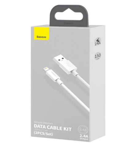 BASEUS USB/IPHONE DATA CABLE KIT 150CM WHITE 2PK