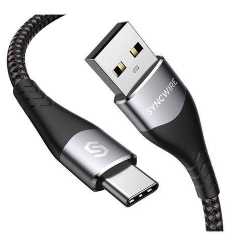 USB-C TO USB BRAIDED NYLON FAST CHARGING CABLE 2M BLACK 2PK | SYNCWIRE