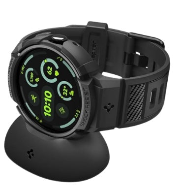 GOOGLE PIXEL WATCH 4 PREMIUM RUGGED ARMOR PRO CASE 41MM BLACK WITH CHARGER STAND | SPIGEN