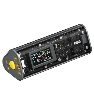 SHARGEEK 170 24000MAH PD3.1 PORTABLE CHARGER WITH SMART DISPLAY GRAY/TRANSPARENT