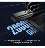 SHARGE RETRACTABLE 165 20000MAH 3-PORT FAST CHARGING POWER BANK WITH SMART DISPLAY AND BUILT-IN CABLE BLACK