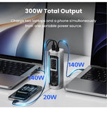 SHARGEEK 300 24000MAH PD3.1 PORTABLE CHARGER WITH SMART DISPLAY GRAY/TRANSPARENT