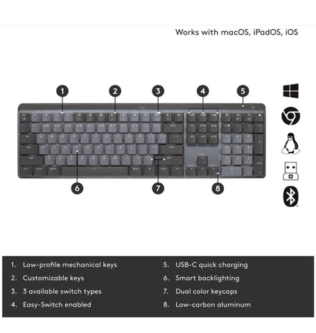 LOGITECH MX MECHANICAL WIRELESS ILLUMINATED PERFORMANCE KEYBOARD LINEA ...