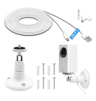 WYZE CAM PAN WALL MOUNT BRACKET & POWER EXTENSION CABLE 26FT/8M WHITE