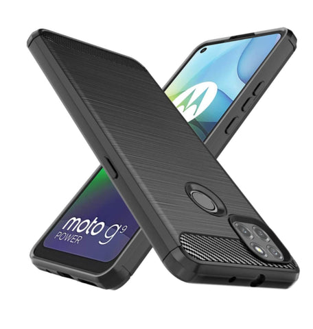 MOTO G9 POWER ULTRA SLIM BRUSHED CARBON FIBRE DESIGN TPU CASE BLACK