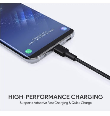 USB-C TO USB BRAIDED NYLON FAST CHARGING CABLE 2M BLACK 2PK